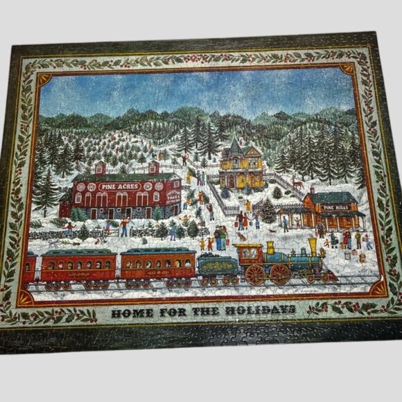 Springbok "Home For The Holidays" Winter Christmas Train Village Jigsaw Puzzle - Picture 2 of 5